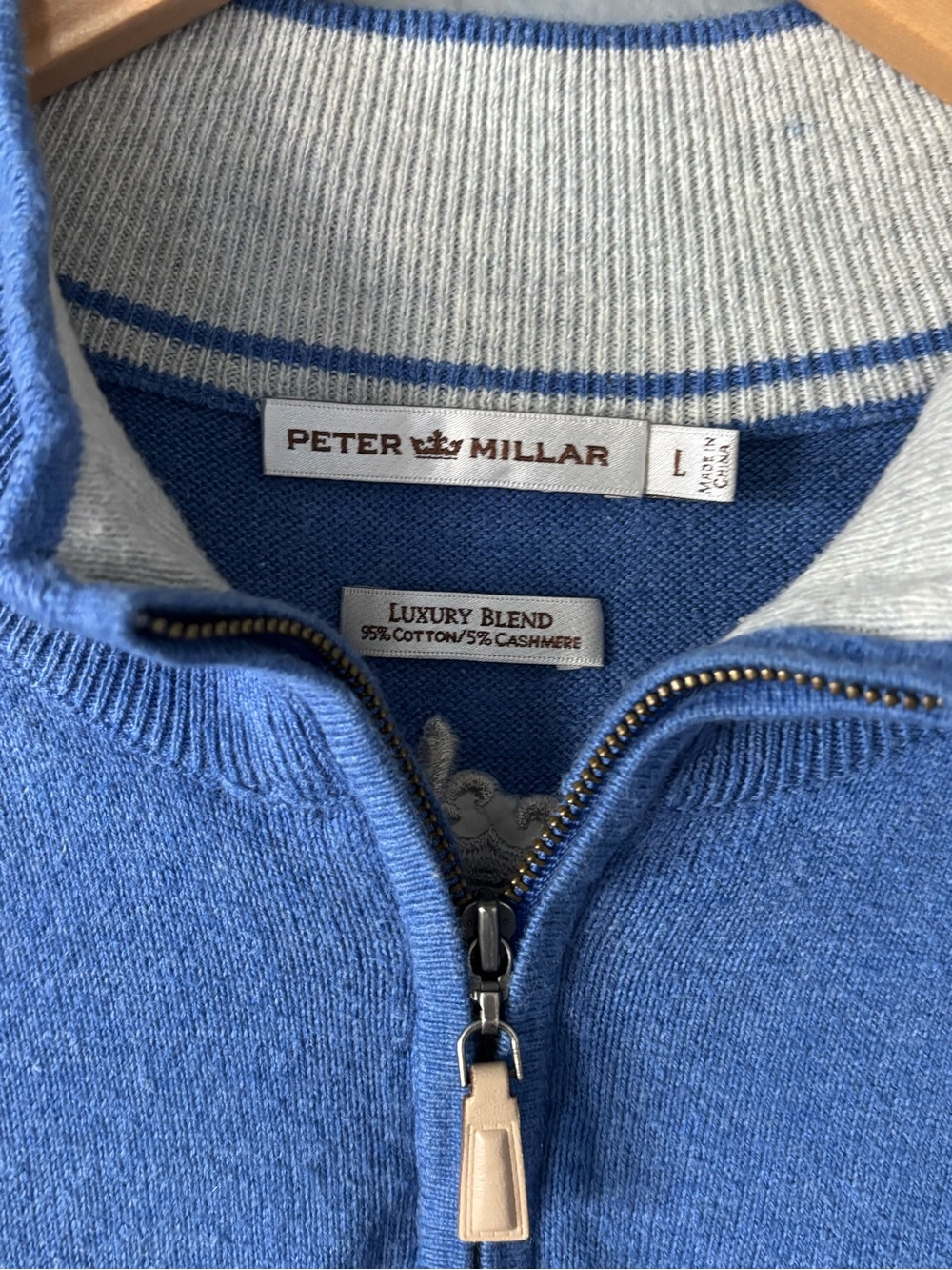 Peter Millar Cotton Cashmere Quarter Zip Sweater Vest Men’s Large Blue - Picture 9 of 9